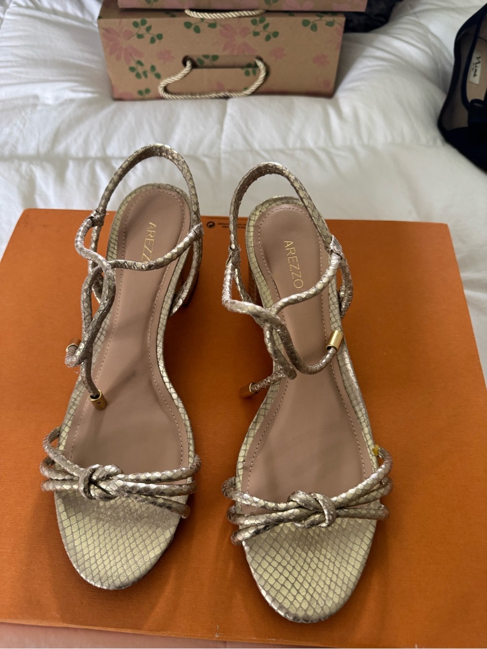 Arezzo Women's Metallic Gold Braided Knot Sandals